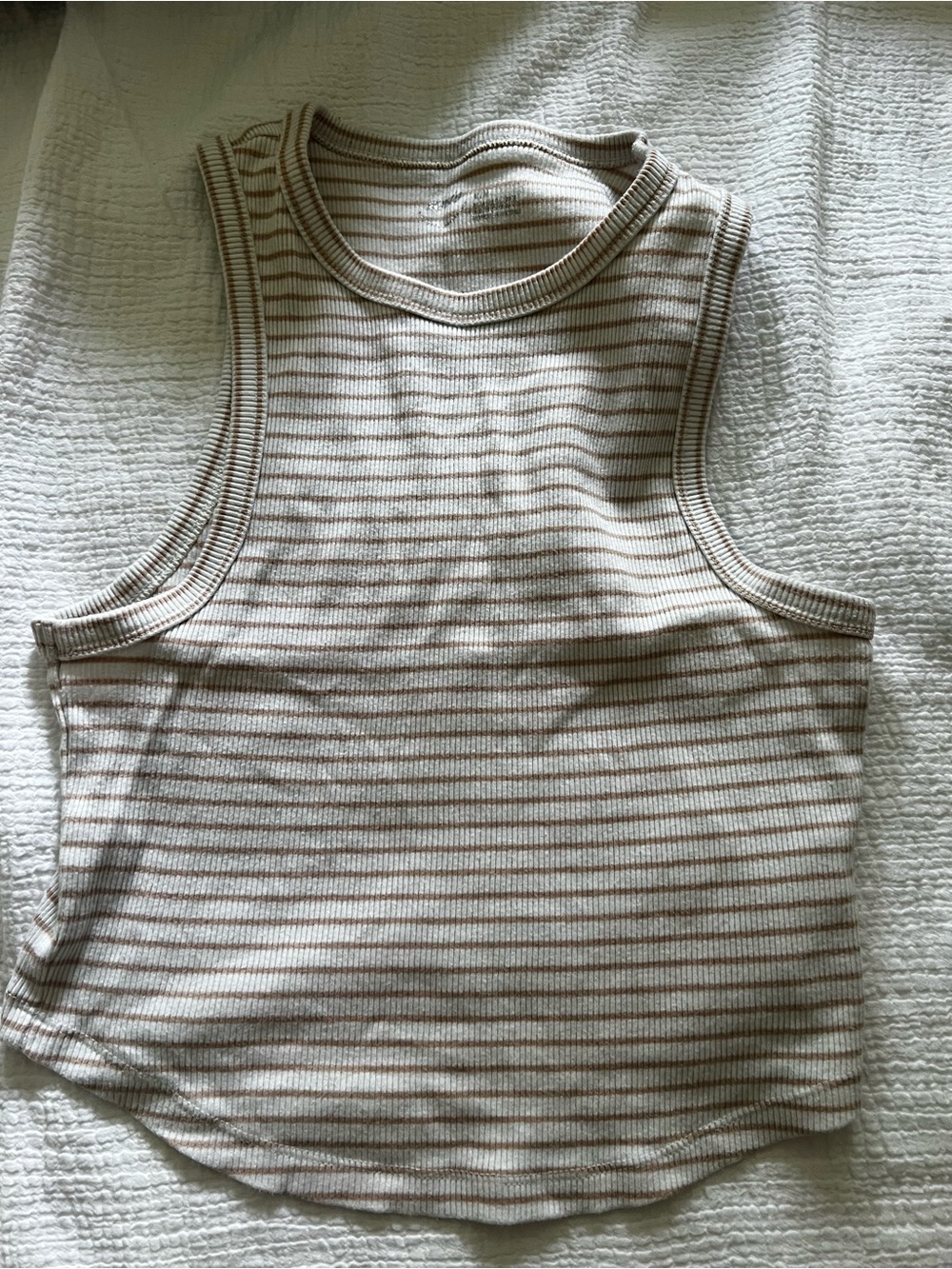 Aerie Ribbed Cropped Striped Tank Top in Cream and Tan
